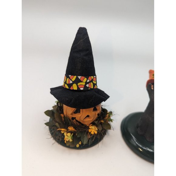 Byers Choice Halloween Jack O Lantern Wearing Hat and Black Cat in a Hat - Picture 3 of 6